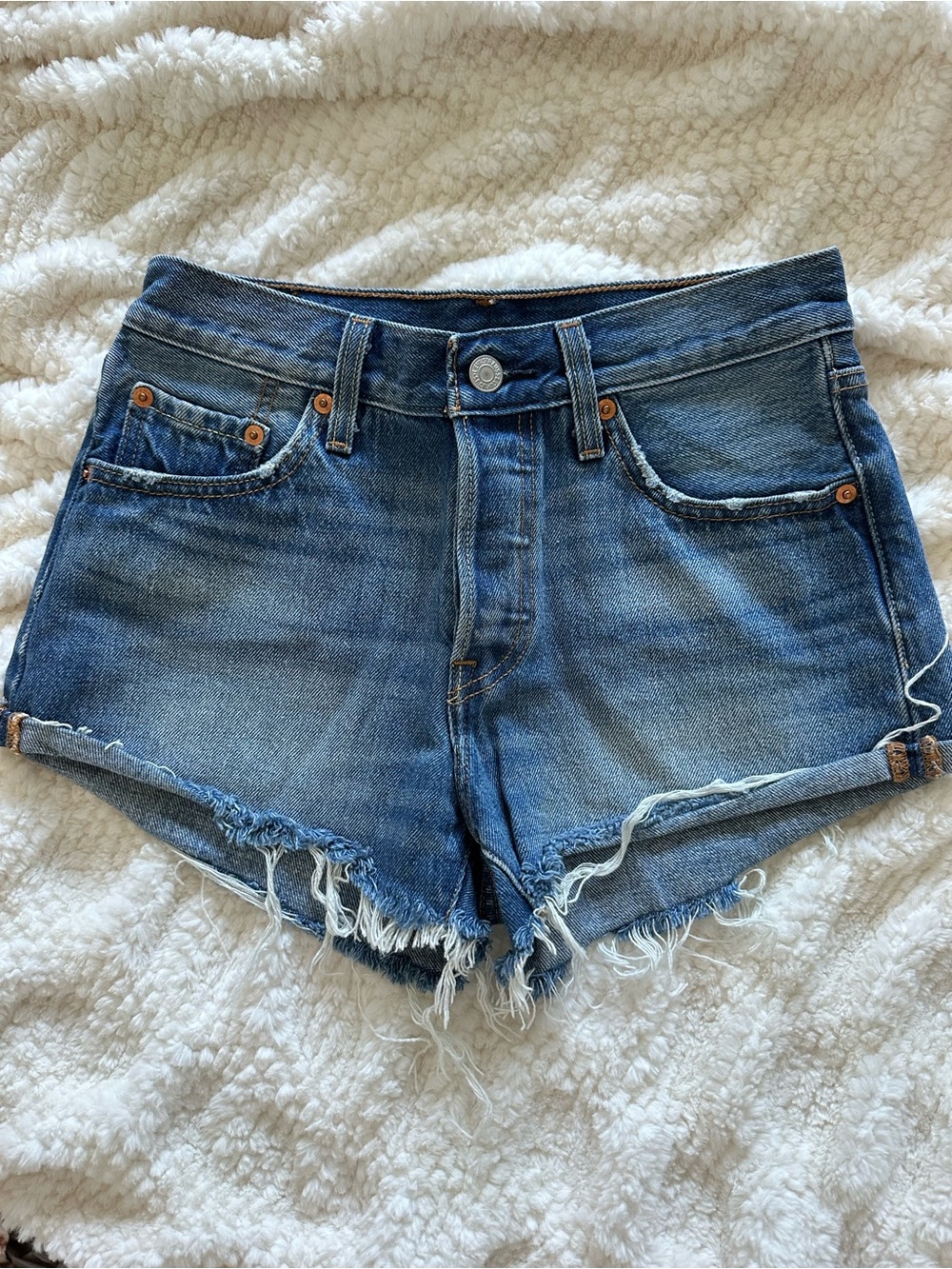 Levi's Distressed Blue Denim Cutoff Shorts